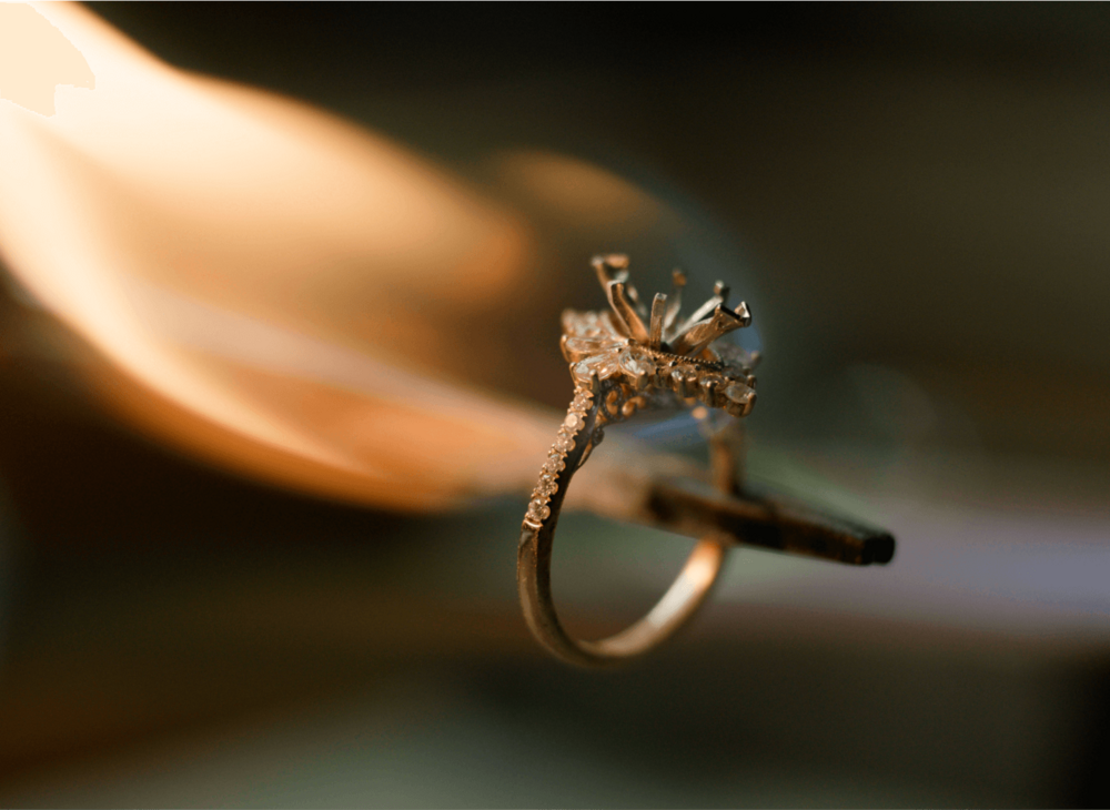 An engagement ring on fire
