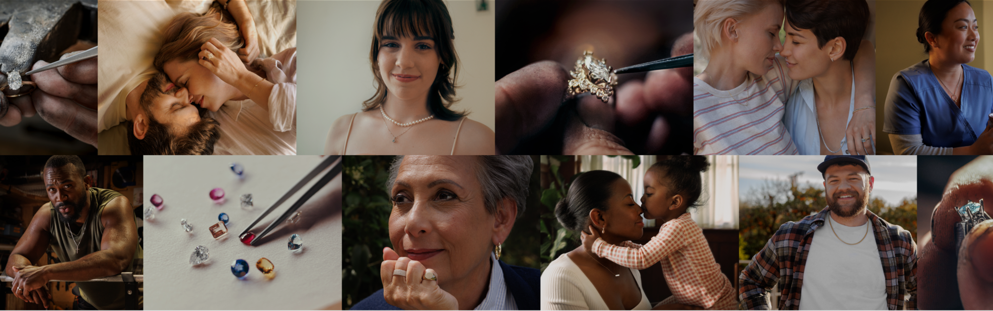 A collage of people wearing jewelry