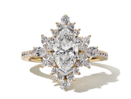 A diamond halo engagement ring