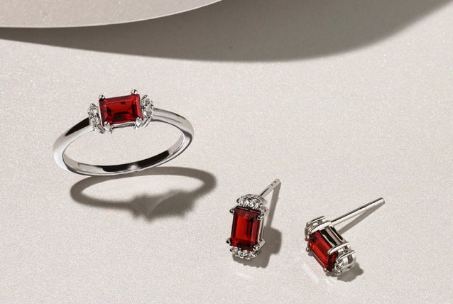 A collection of garnet jewelry