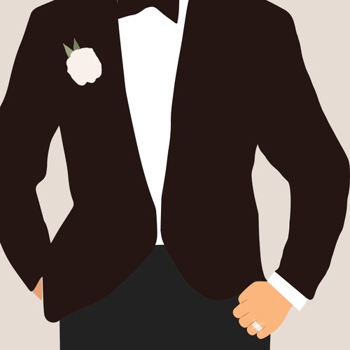 An illustration of a man in a tux