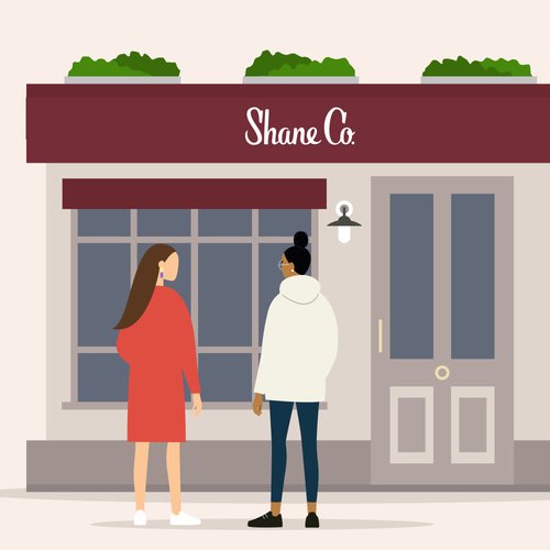 Illustration of a couple standing outside a Shane Co store