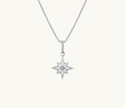A frost enamel and diamond star pendant in white gold