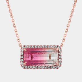 A rose tourmaline and diamond halo necklace