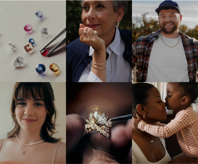 A collage of people wearing jewelry