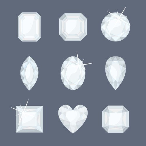 Illustration of loose diamonds of different shapes