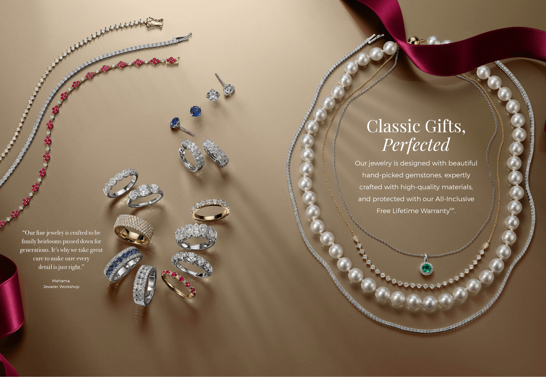 A collection of stunning necklaces of different styles, fashion bracelets and diamond fashion rings.