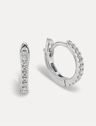 Natural diamond huggie earrings in 14k white gold