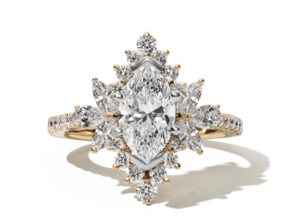 A diamond halo engagement ring