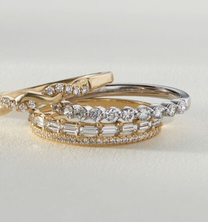 A stack of diamond wedding bands