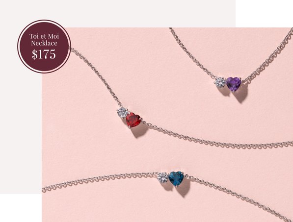 Three versions of the Toi et Moi necklace with different gemstones