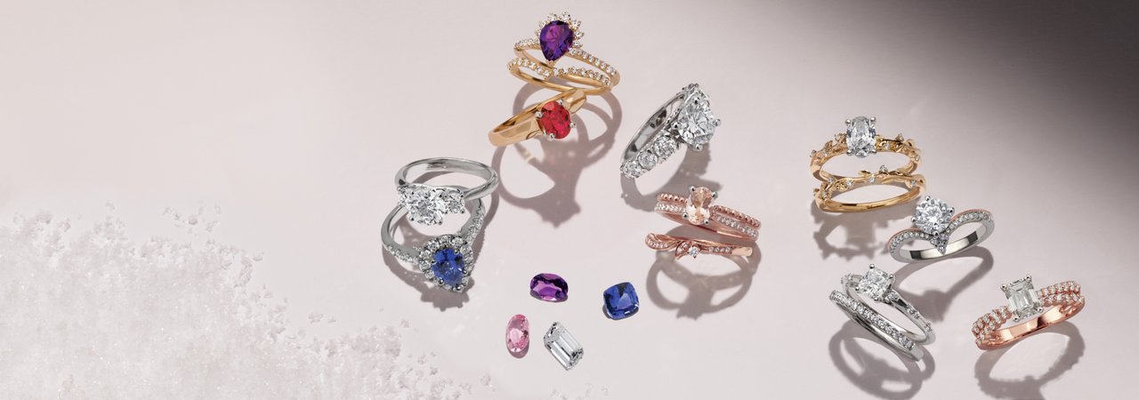 A collection of holiday engagement rings