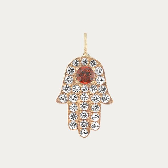 Image of Garnet Center stone in a Hamsa charm