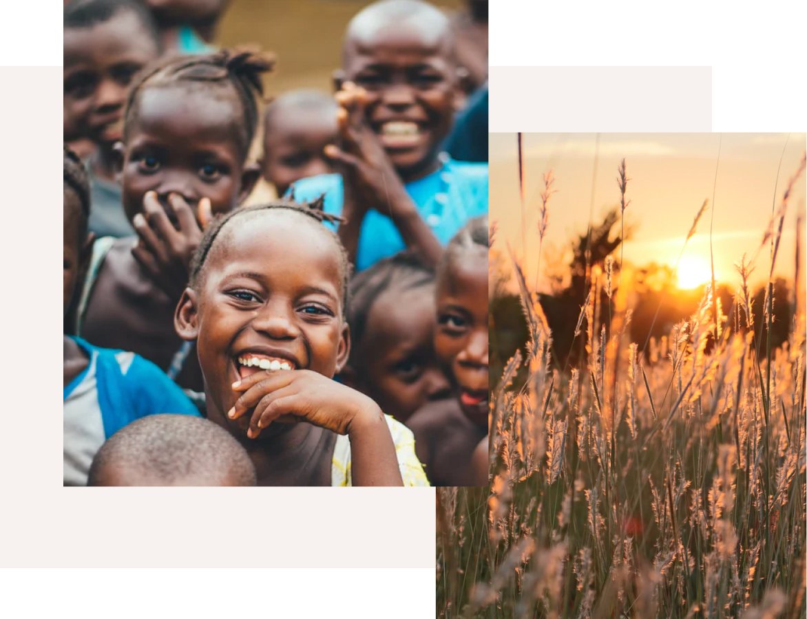 Image of kids smiling and a grass field