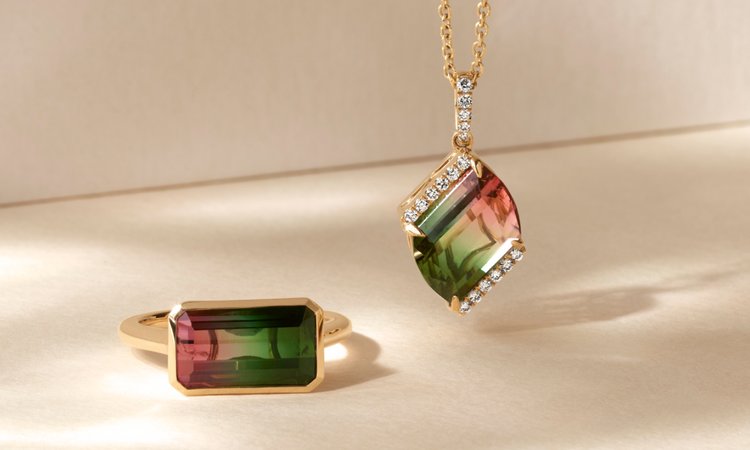 A watermelon tourmaline ring and pendant