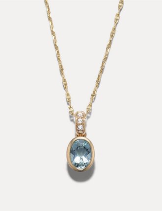 Dulce Natural Aquamarine and Natural White Sapphire Pendant in 14K Yellow Gold