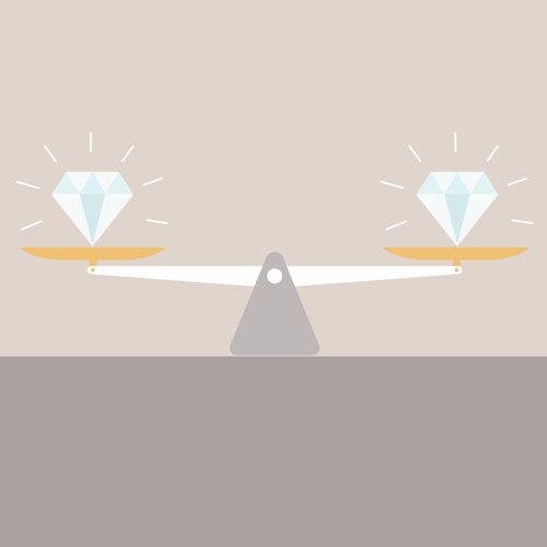 An illustration of two diamonds on a scale