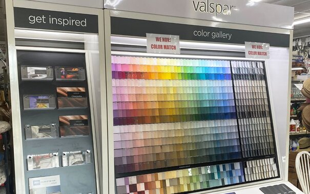 In-store display of paint colors.