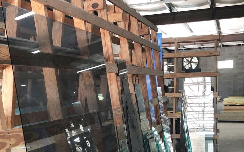 Glass storage at Blankenships' Universal Supply.