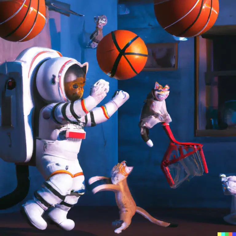 Zoekopdracht: An astronaut playing basketball with cats in space