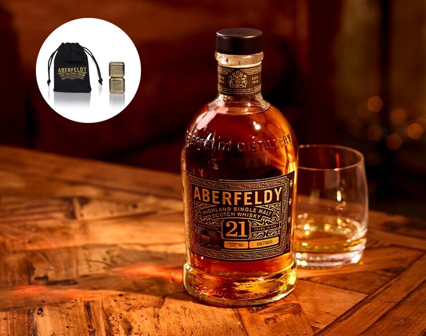 A bottle of Aberfeldy 21 Year Old.