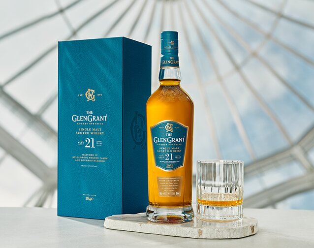 A bottle of Glen Grant 21 Year Old.