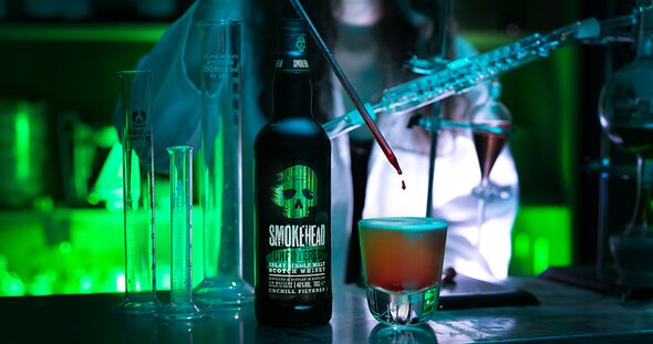 A bottle of Smokehead Unfiltered.