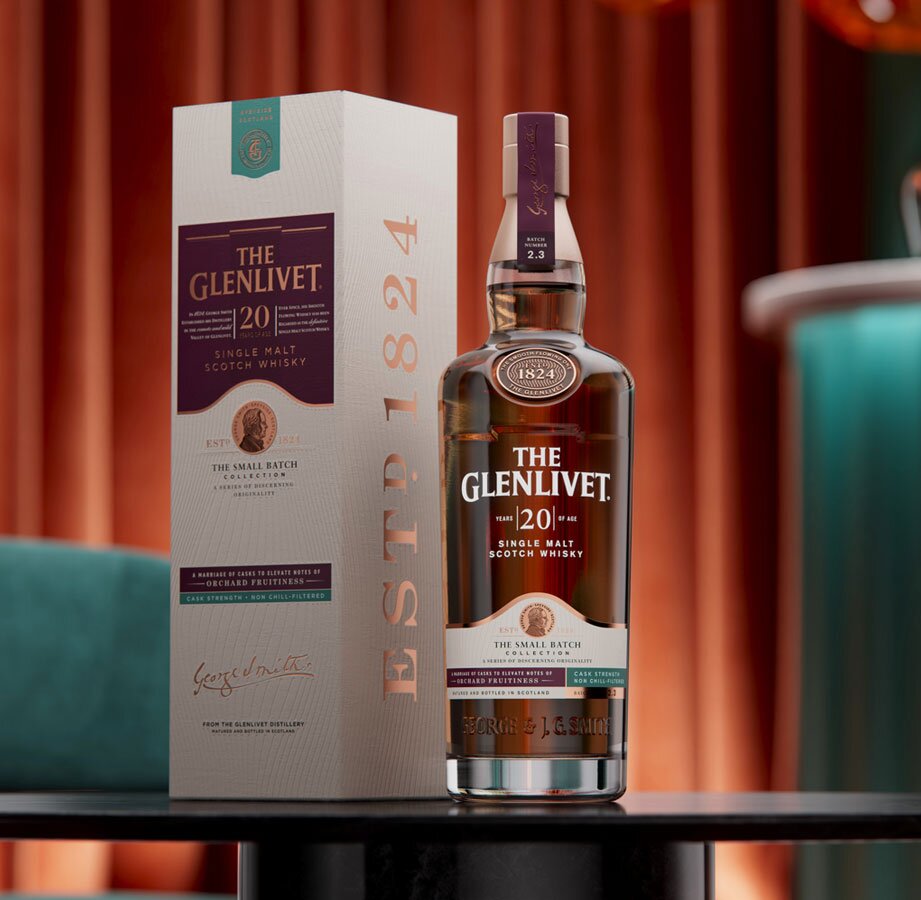 A bottle of Glenlivet Small Batch 2.3 20 Year Old