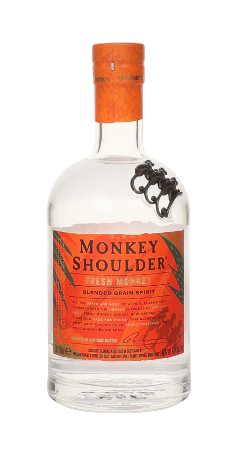 A bottle of Monkey Shoulder Fresh Monkey Blended Grain Spirit