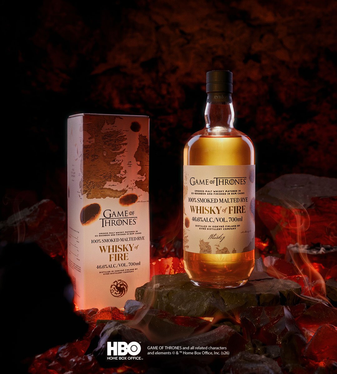 A bottle of Kyrö Whisky Of Fire