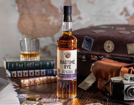 A bottle of Ragtime Rye Whisky.