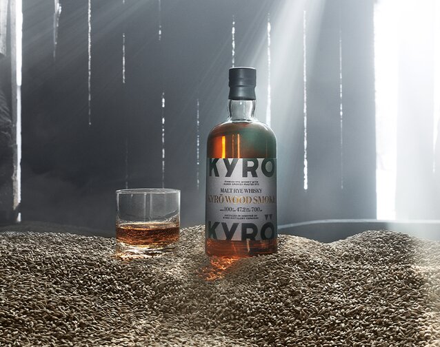A bottle of Kyrö Wood Smoke Malt Rye Whisky.
