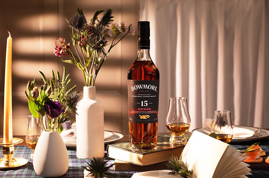 A bottle of Bowmore 15 Year Old Sherry Oak.