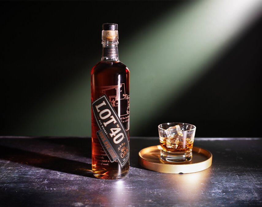 A bottle of Lot 40 Dark Oak.