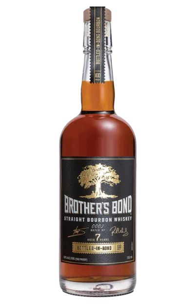 A bottle of Brother's Bond bottled-in-bond straight bourbon.