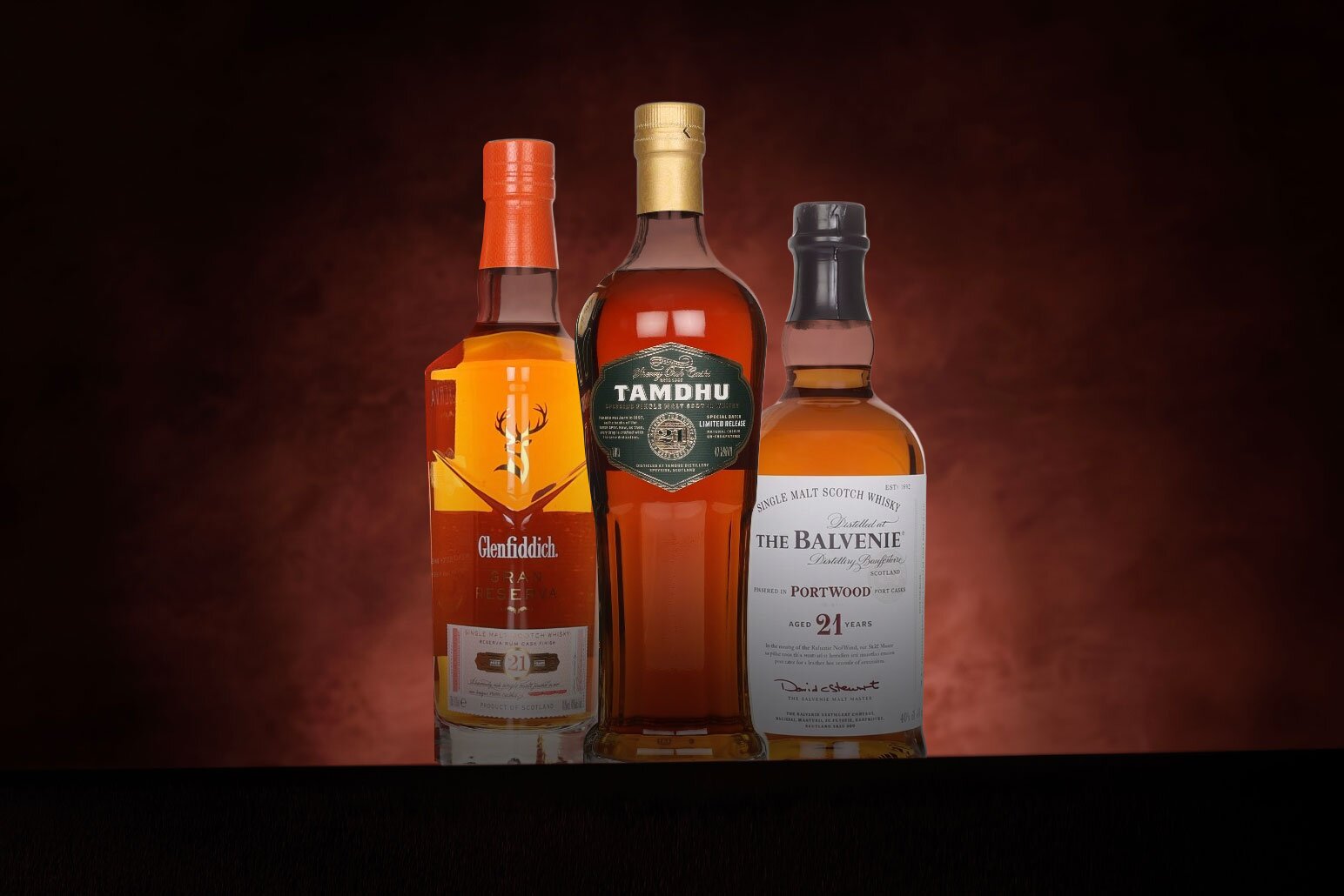 Glenfiddich, Tamdhu, and Balvenie Whisky 21 Year Old Trio 