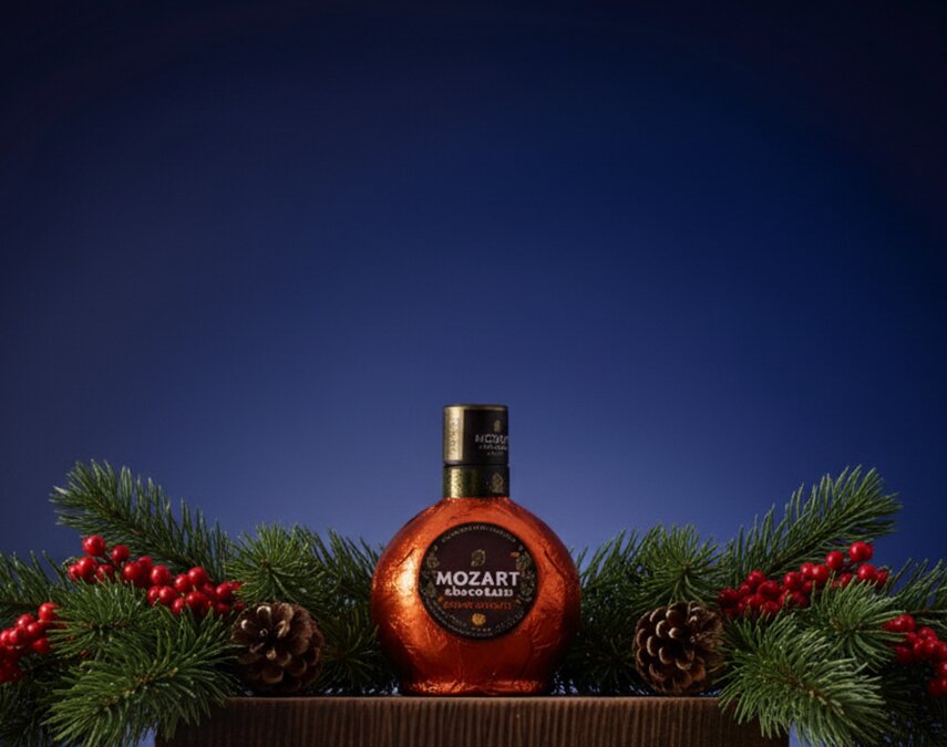 A bottle of Mozart Pumpkin Spice Chocolate Cream Liqueur