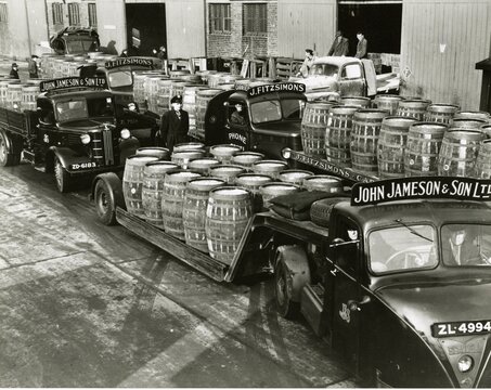 Barrels of Jameson whiskey being sent to Dublin Docks for export