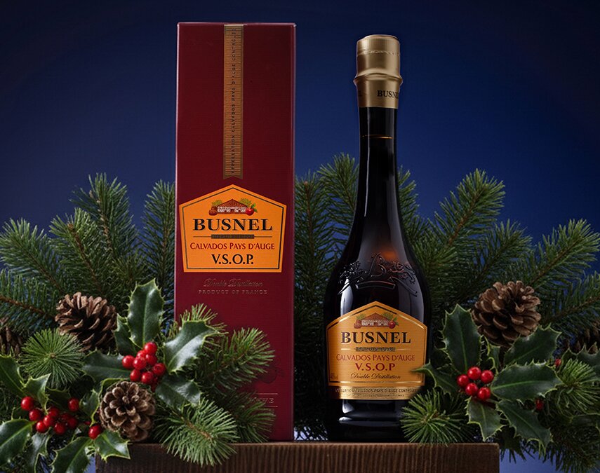 A bottle of Busnel VSOP Calvados Pays d'Auge