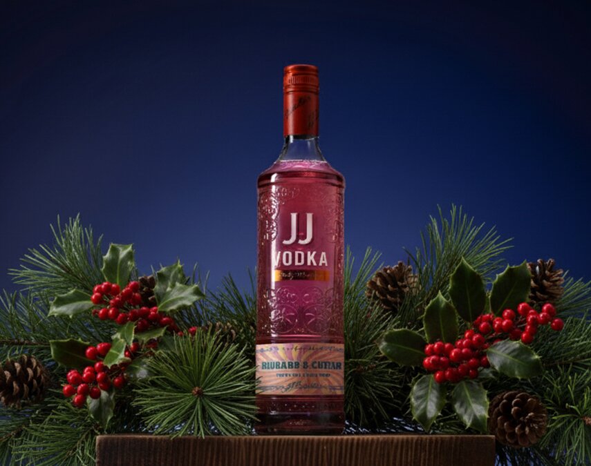 A bottle of JJ Whitley Rhubarb & Custard