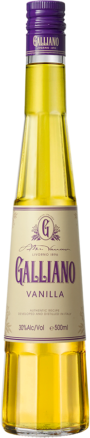 Galliano Vanilla bottle with two branded glasses