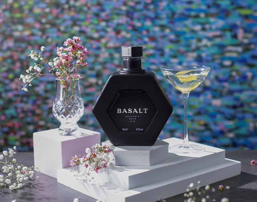A bottle of Basalt Volcanic Rock Gin.