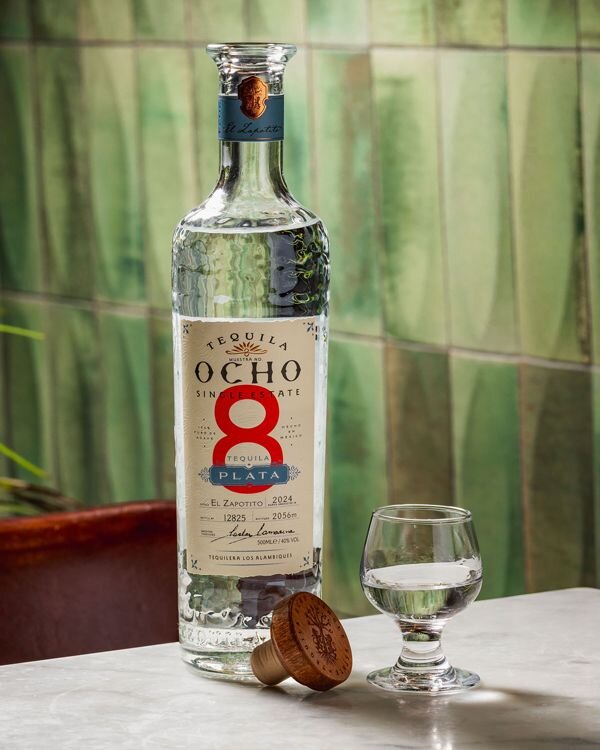 A bottle of Ocho Reposado Tequila