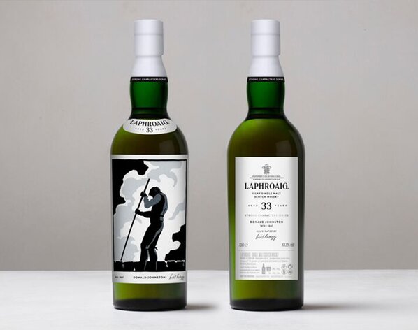 Image showing both side of the Laphroaig 33 Year Old Strong Characters bottle labels.