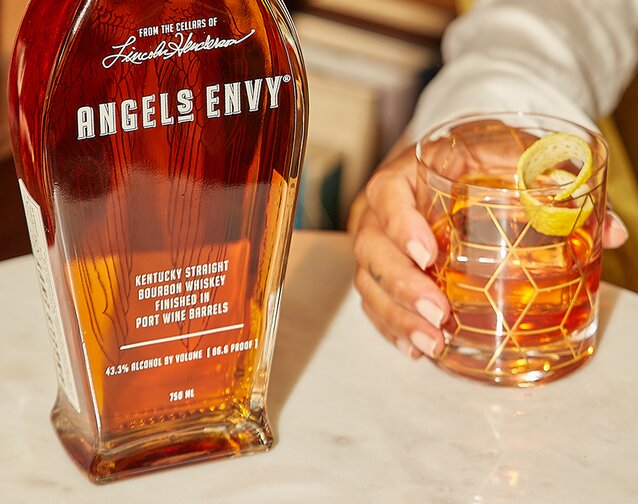 An Old Fashioned cocktail made with Angel's Envy.