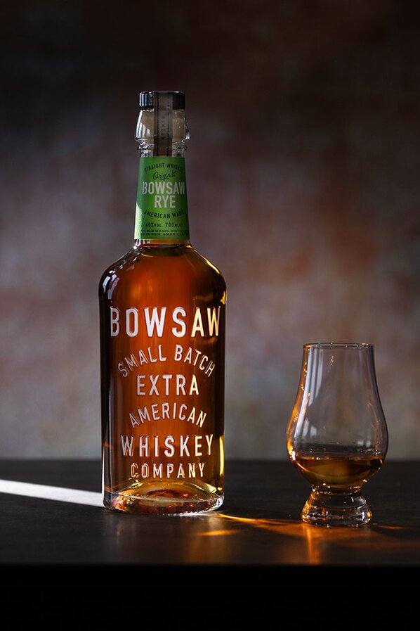 Bowsaw Rye bottle with tasting glass