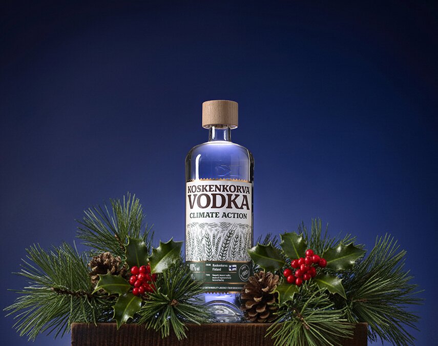 A bottle of Koskenkorva Climate Action Vodka