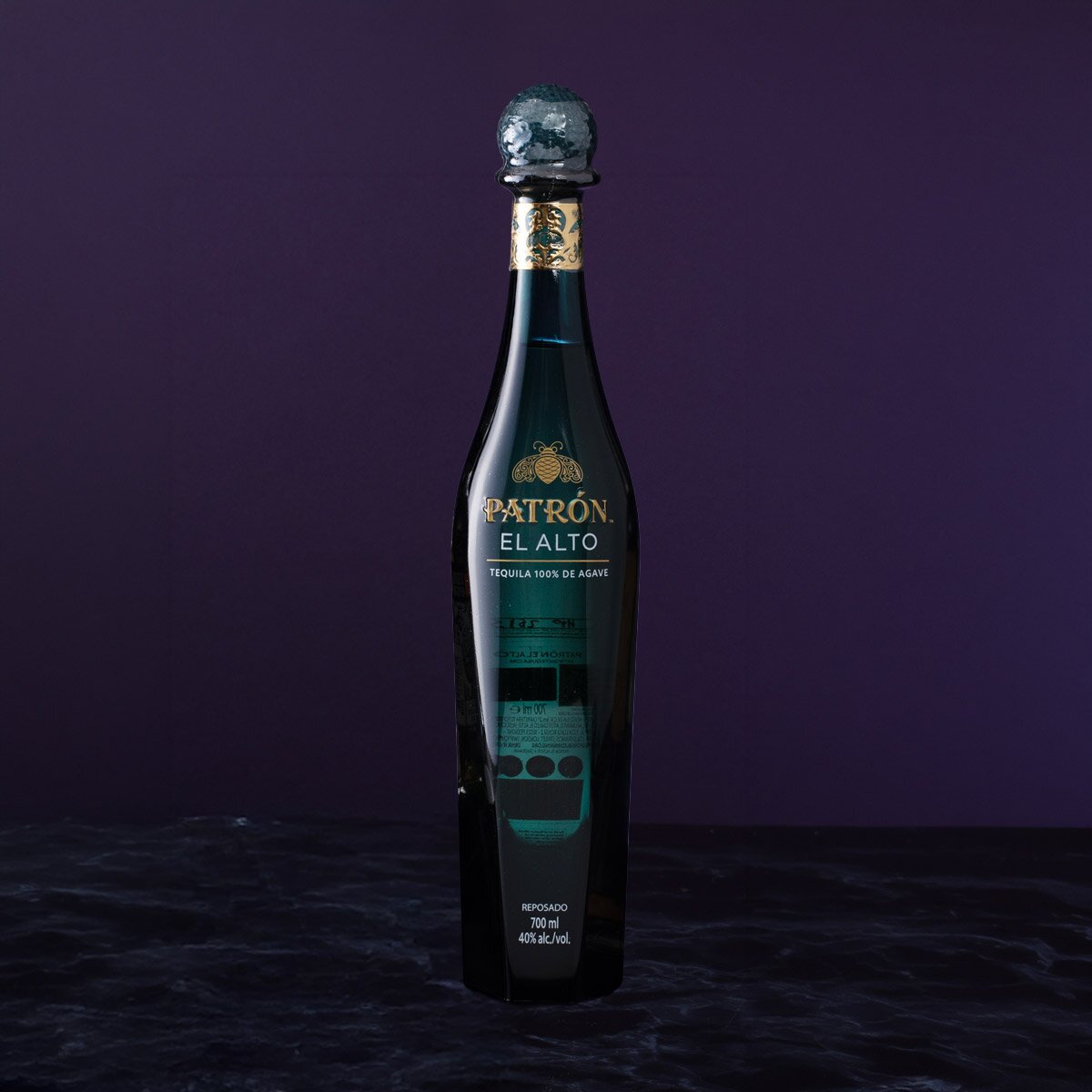 A bottle of Patrón El Alto