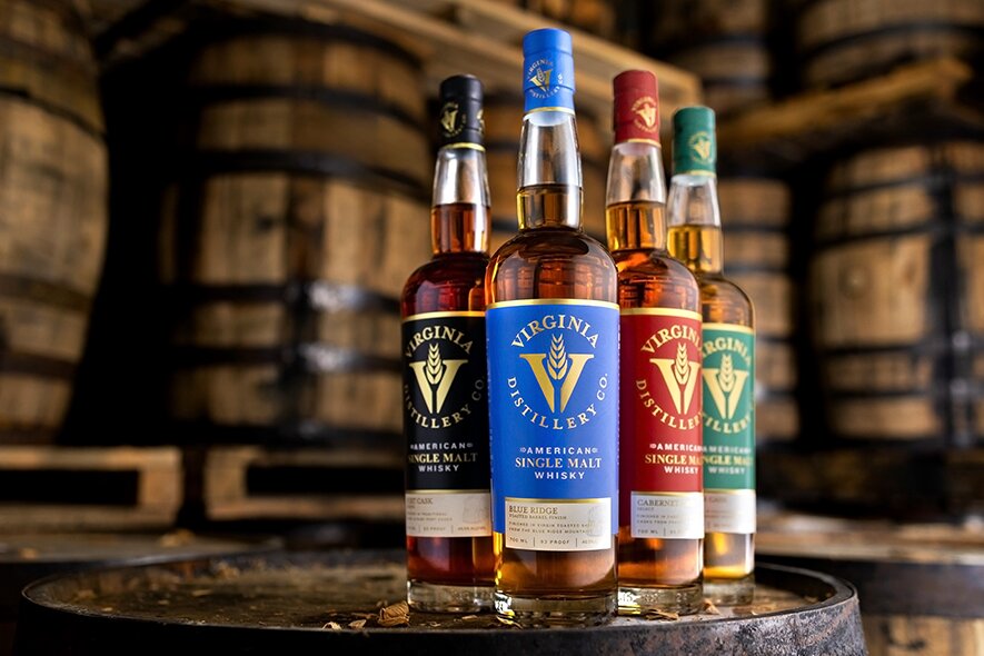 Four bottles of Virginia Distillery whiskey.