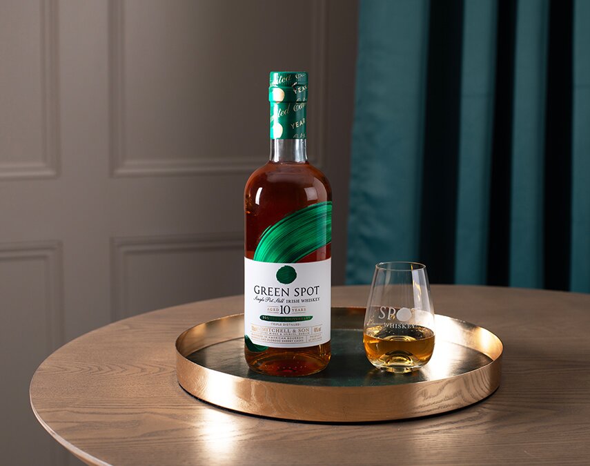 A bottle of Green Spot 10 YO 100 Year.